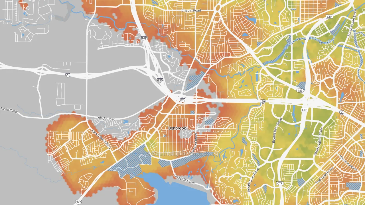 Bike Grade map of Benbrook, TX