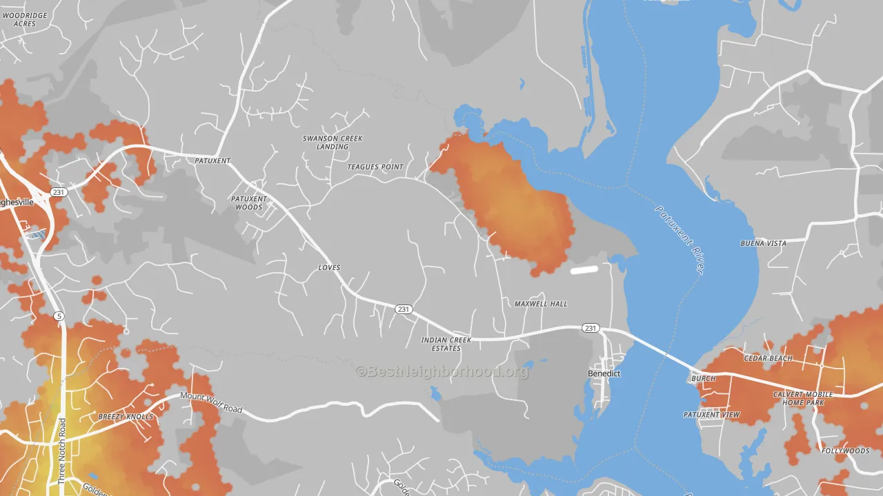Bike Grade map of Benedict, MD