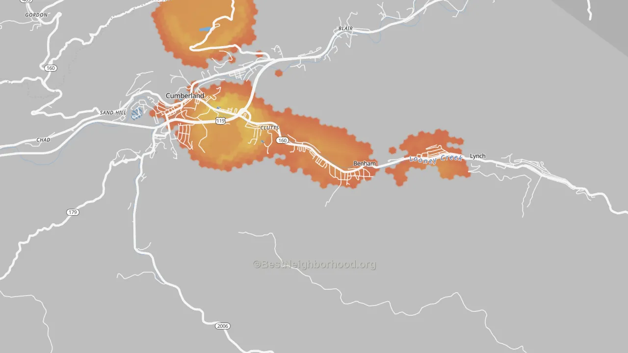 Bike Grade map of Benham, KY