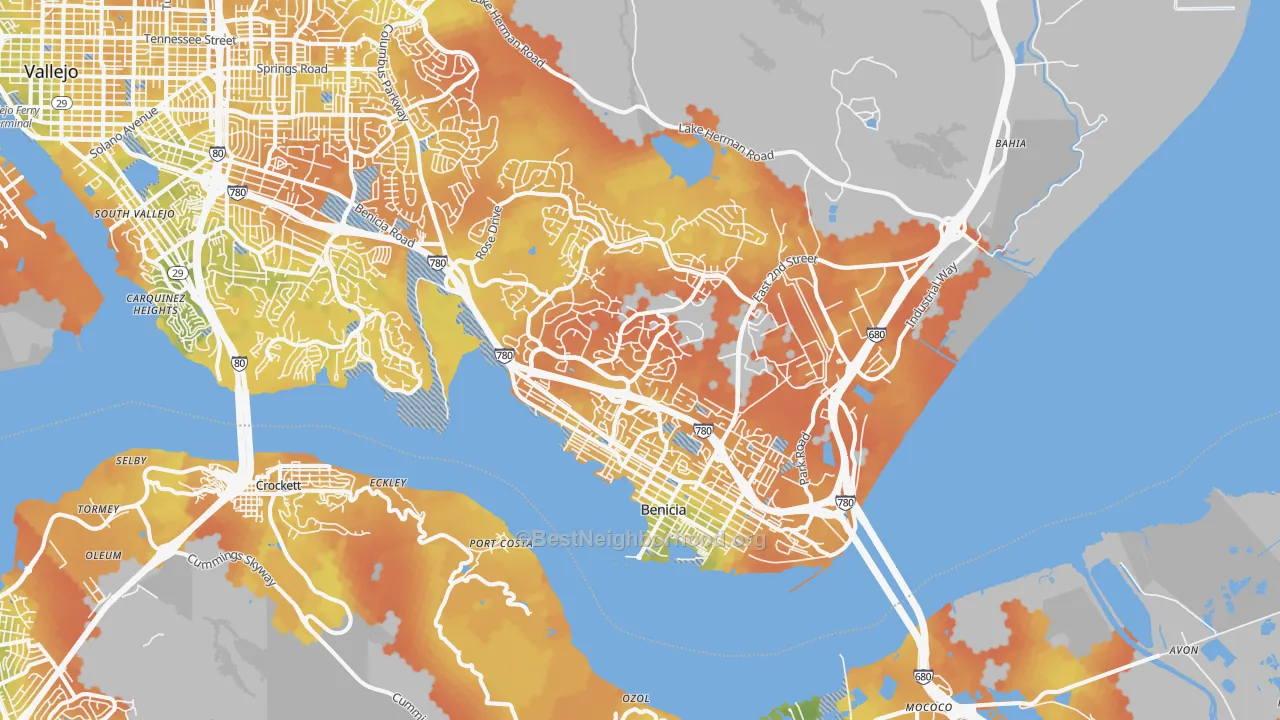 Bike Grade map of Benicia, CA