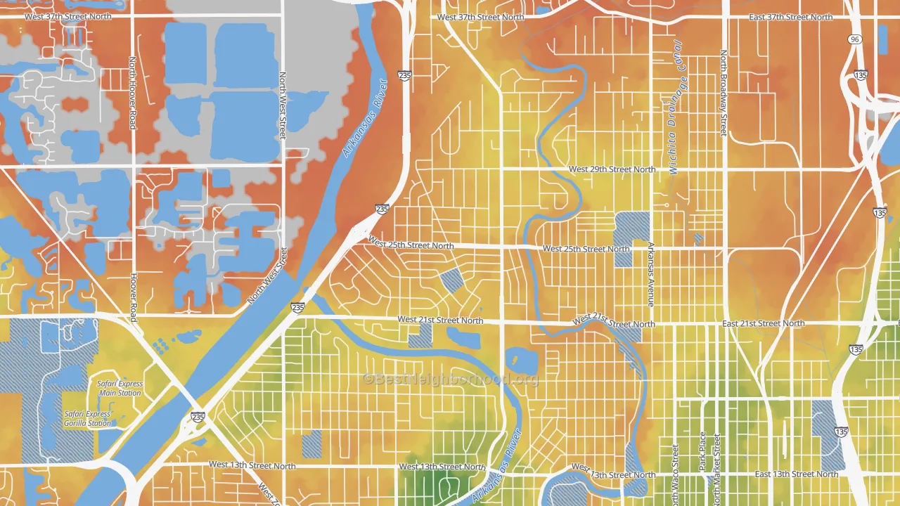 Bike Grade map of Benjamin Hills, Wichita, KS