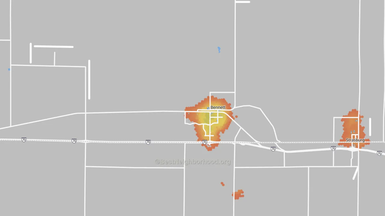 Bike Grade map of Bennett, CO