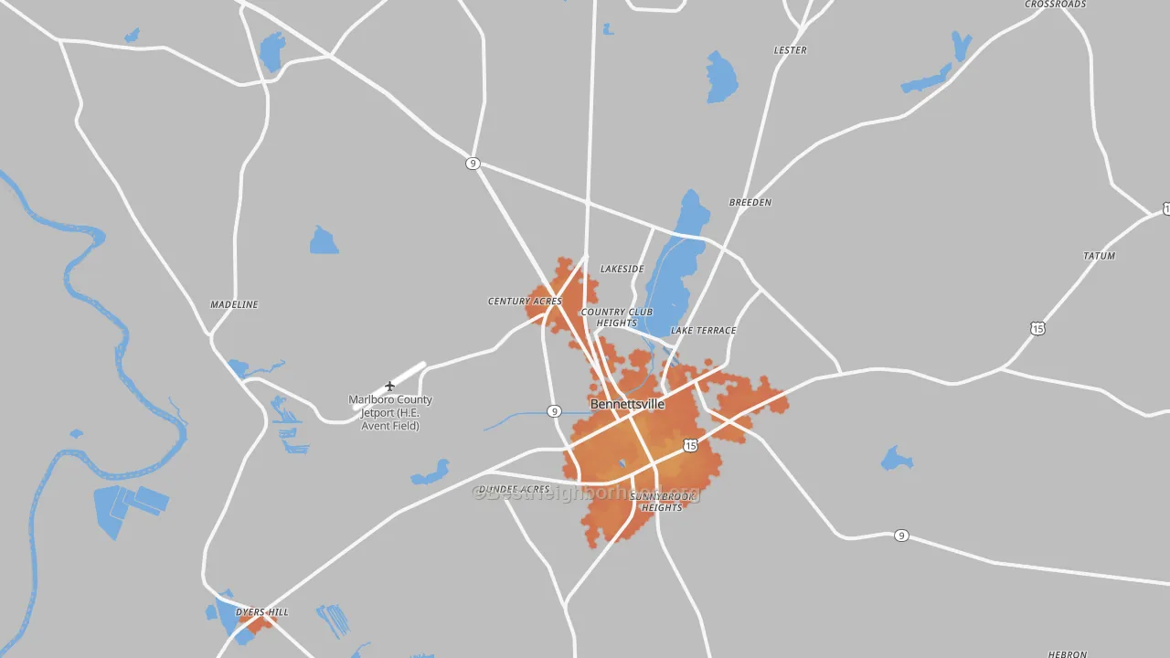 Bike Grade map of Bennettsville, SC