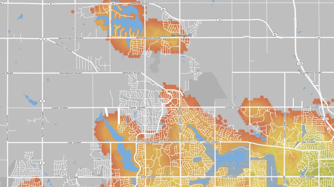 Bike Grade map of Bennington, NE