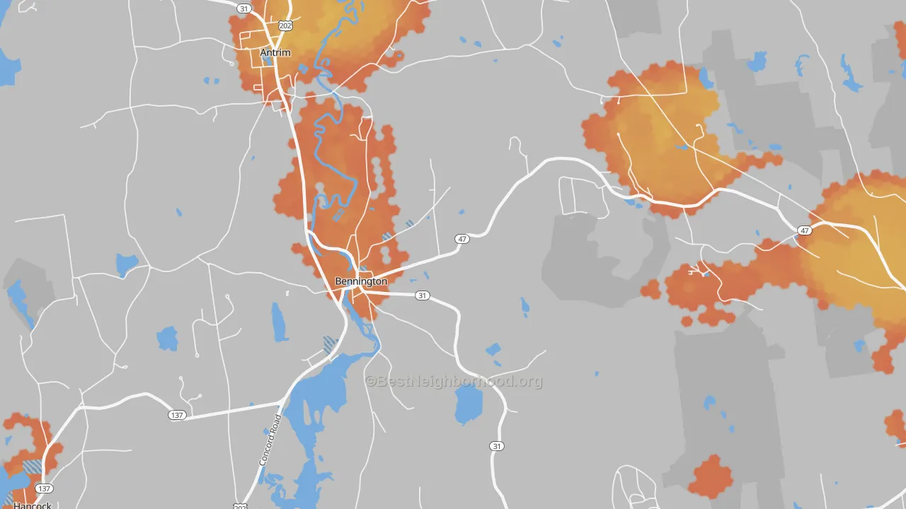 Bike Grade map of Bennington, NH