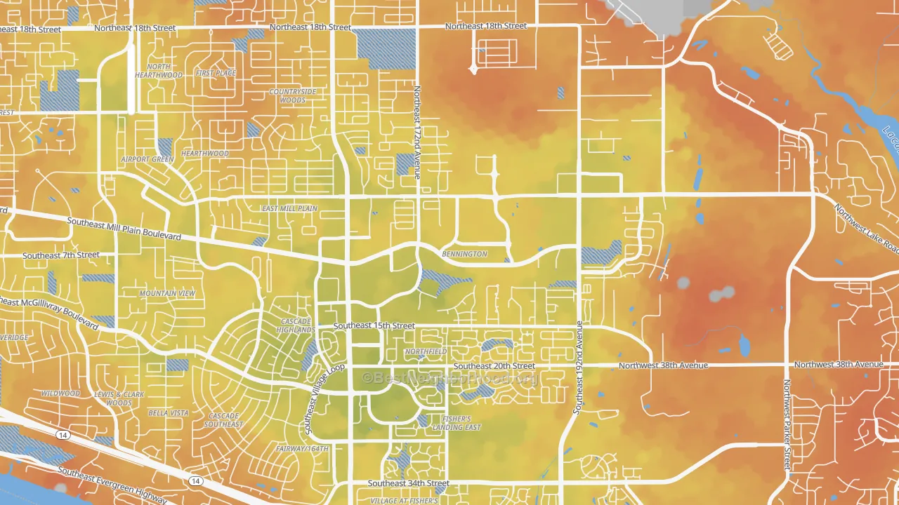 Bike Grade map of Bennington, Vancouver, WA