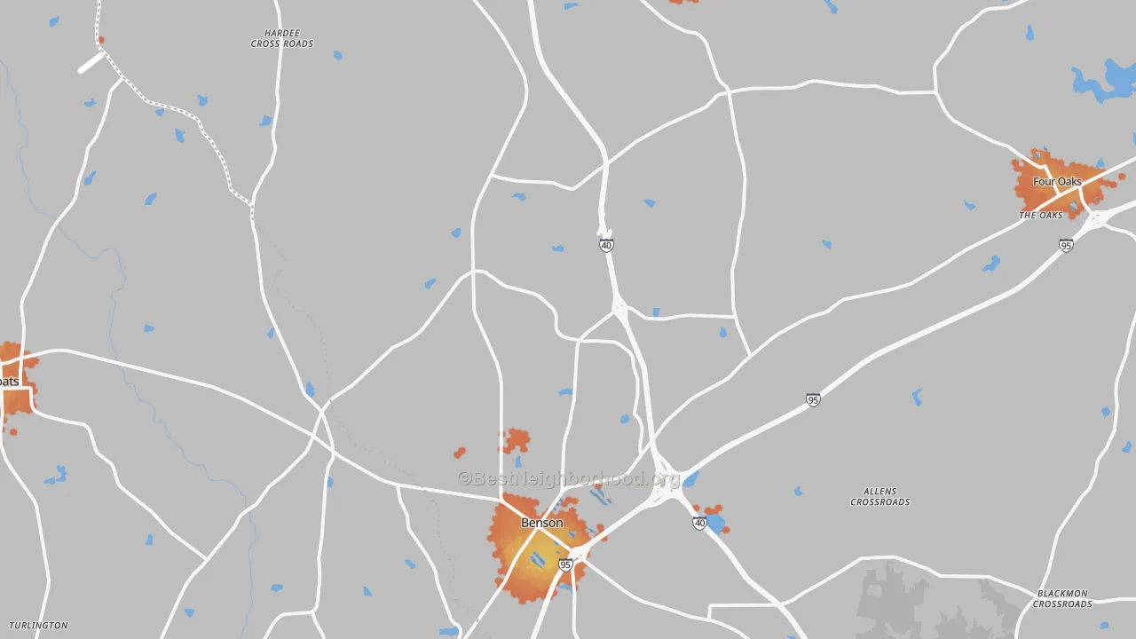 Bike Grade map of Benson, NC