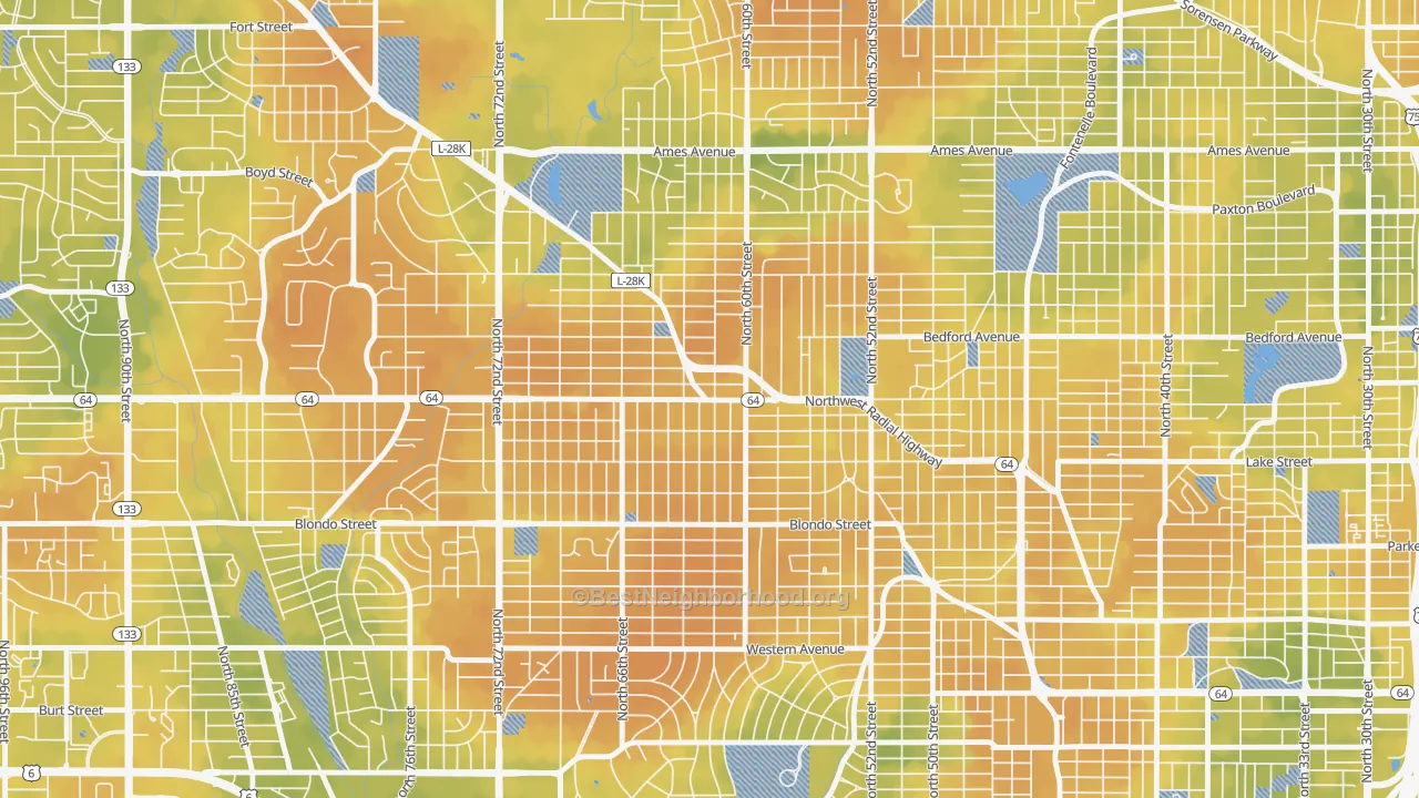 Bike Grade map of Benson, Omaha, NE