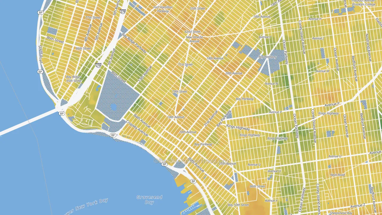 Bike Grade map of Bensonhurst, Brooklyn, NY