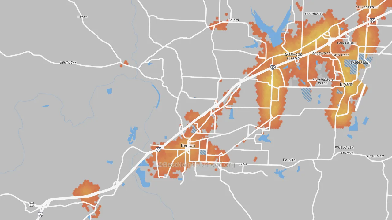 Bike Grade map of Benton, AR