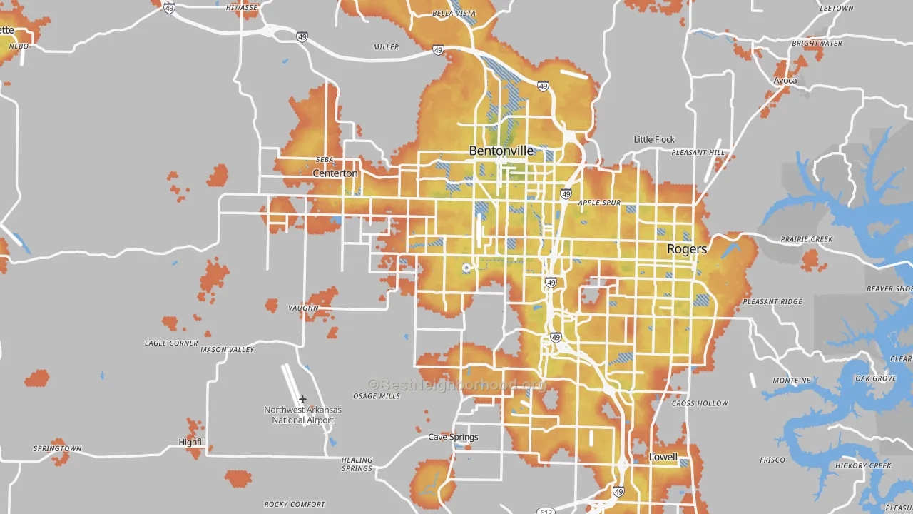 Bike Grade map of Benton County, AR