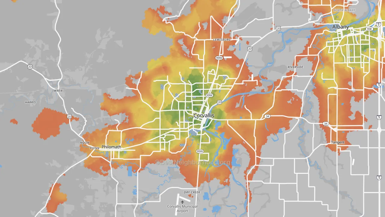 Bike Grade map of Benton County, OR