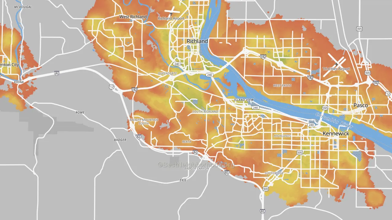 Bike Grade map of Benton County, WA