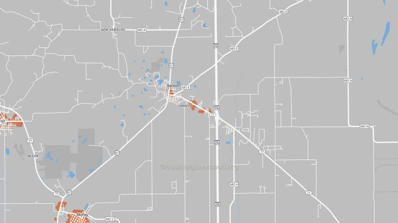 Bike Grade map of Benton, MO