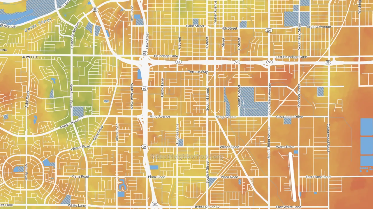 Bike Grade map of Benton Park, Bakersfield, CA