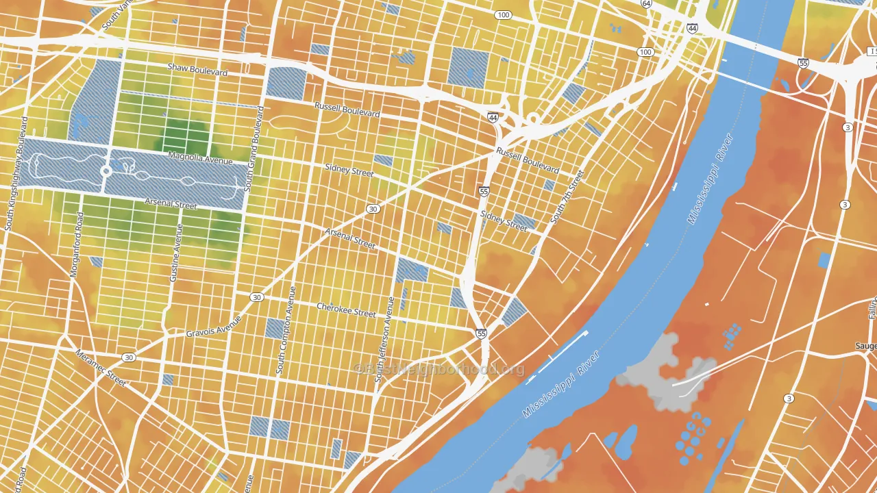 Bike Grade map of Benton Park, St. Louis, MO