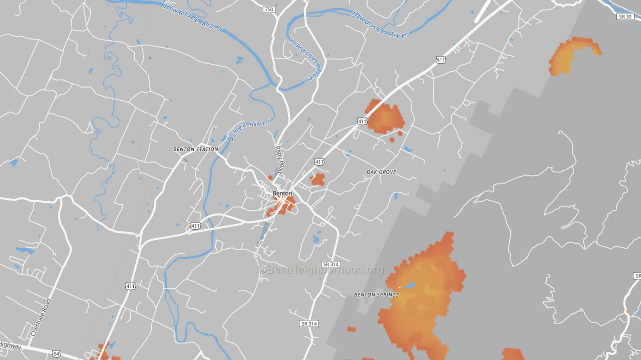 Bike Grade map of Benton, TN