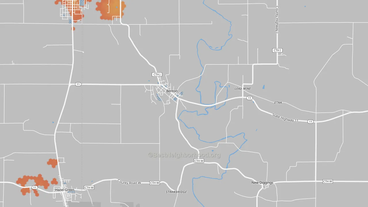 Bike Grade map of Benton, WI