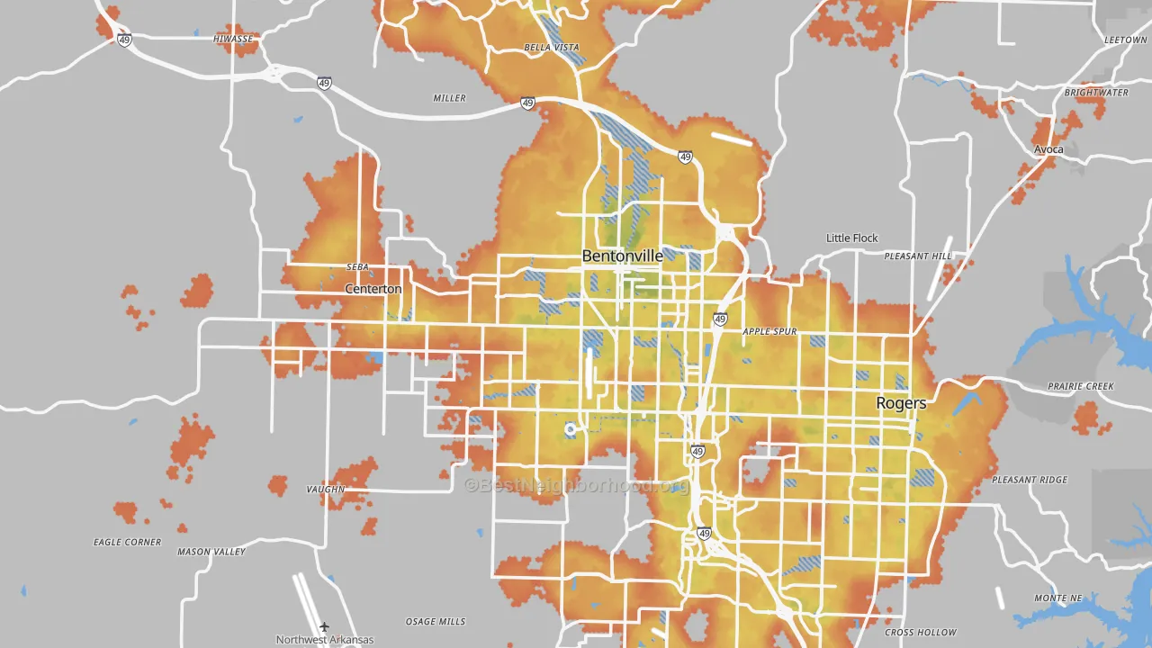Bike Grade map of Bentonville, AR