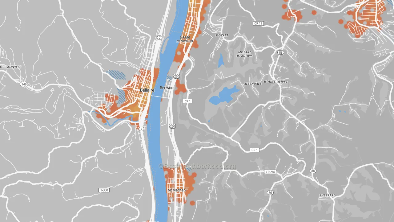 Bike Grade map of Benwood, WV