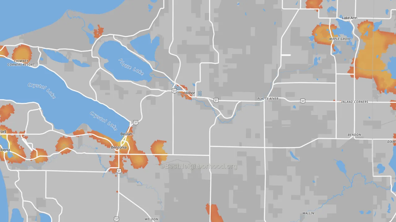 Bike Grade map of Benzie County, MI