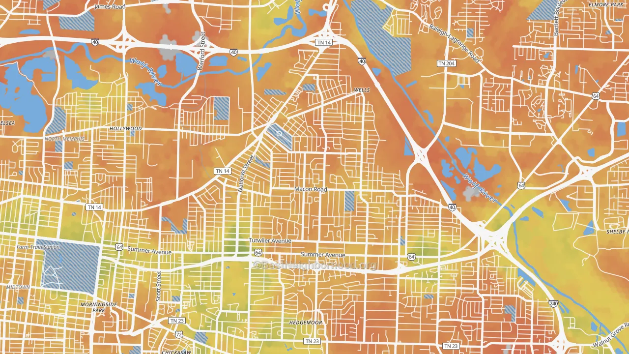 Bike Grade map of Berclair-Highland Heights, Memphis, TN
