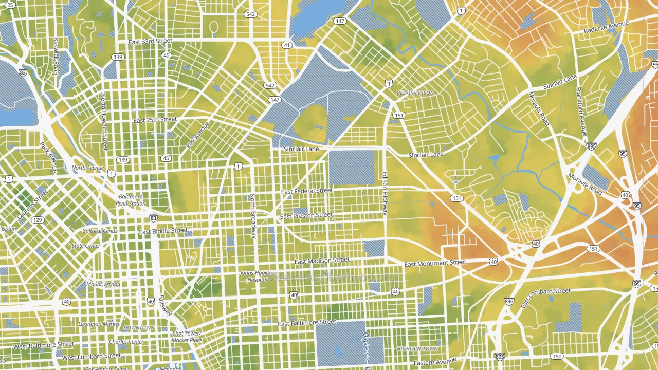 Bike Grade map of Berea, Baltimore, MD