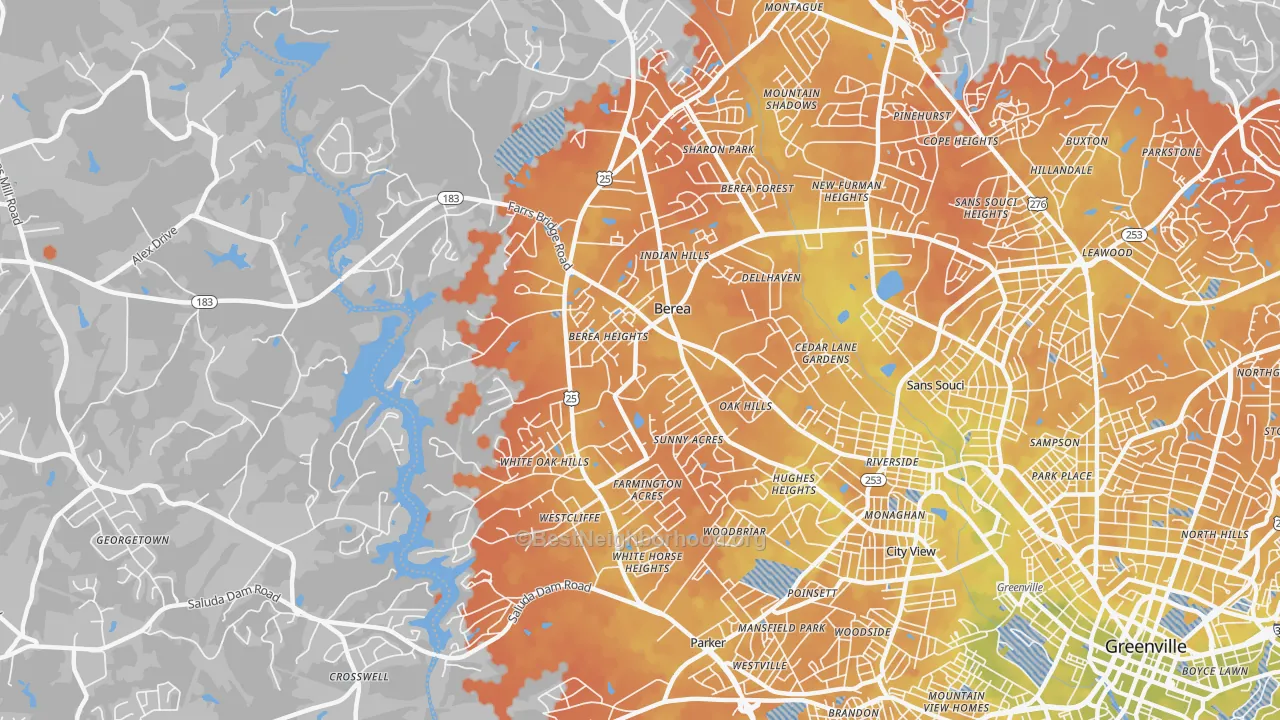Bike Grade map of Berea, SC