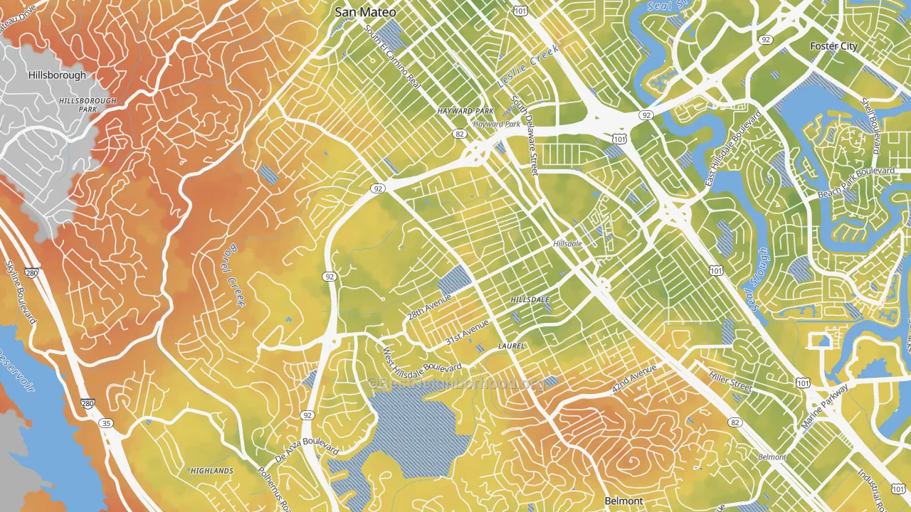 Bike Grade map of Beresford, San Mateo, CA