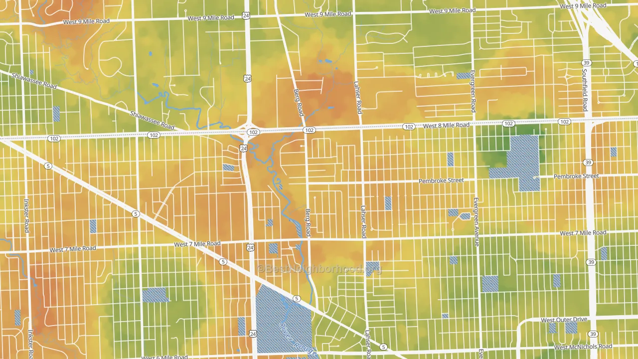 Bike Grade map of Berg-Lasher, Detroit, MI