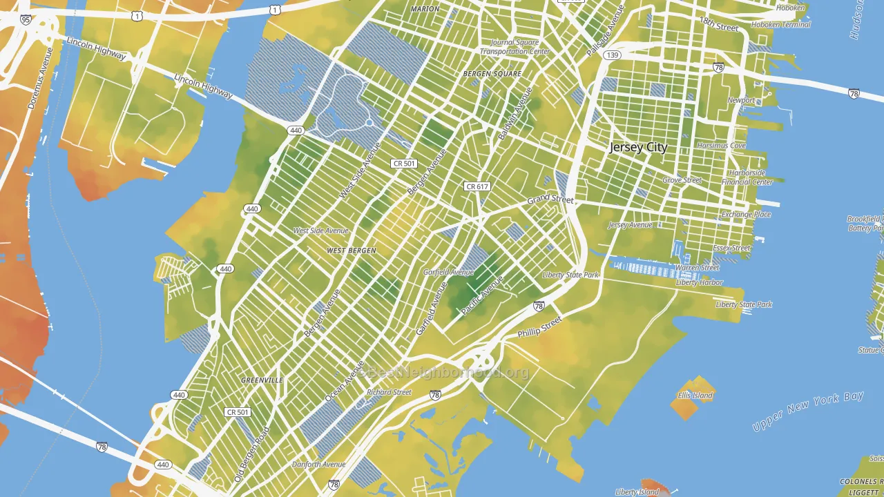 Bike Grade map of Bergen-Lafayette, Jersey City, NJ