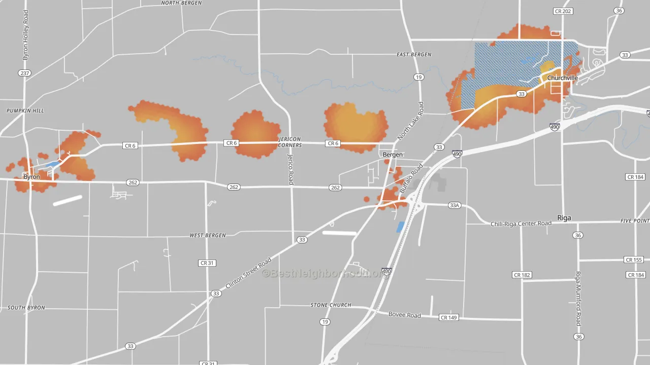 Bike Grade map of Bergen, NY