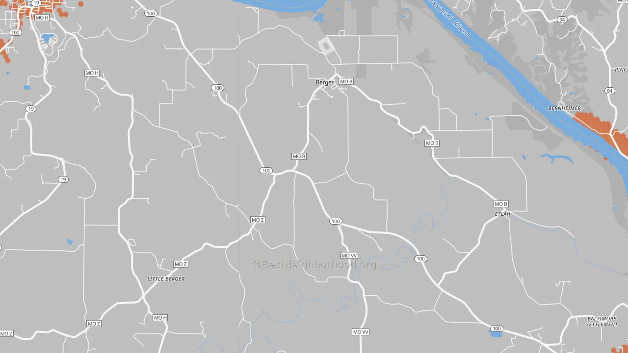 Bike Grade map of Berger, MO