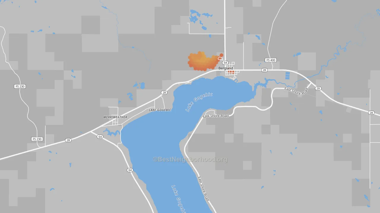 Bike Grade map of Bergland, MI