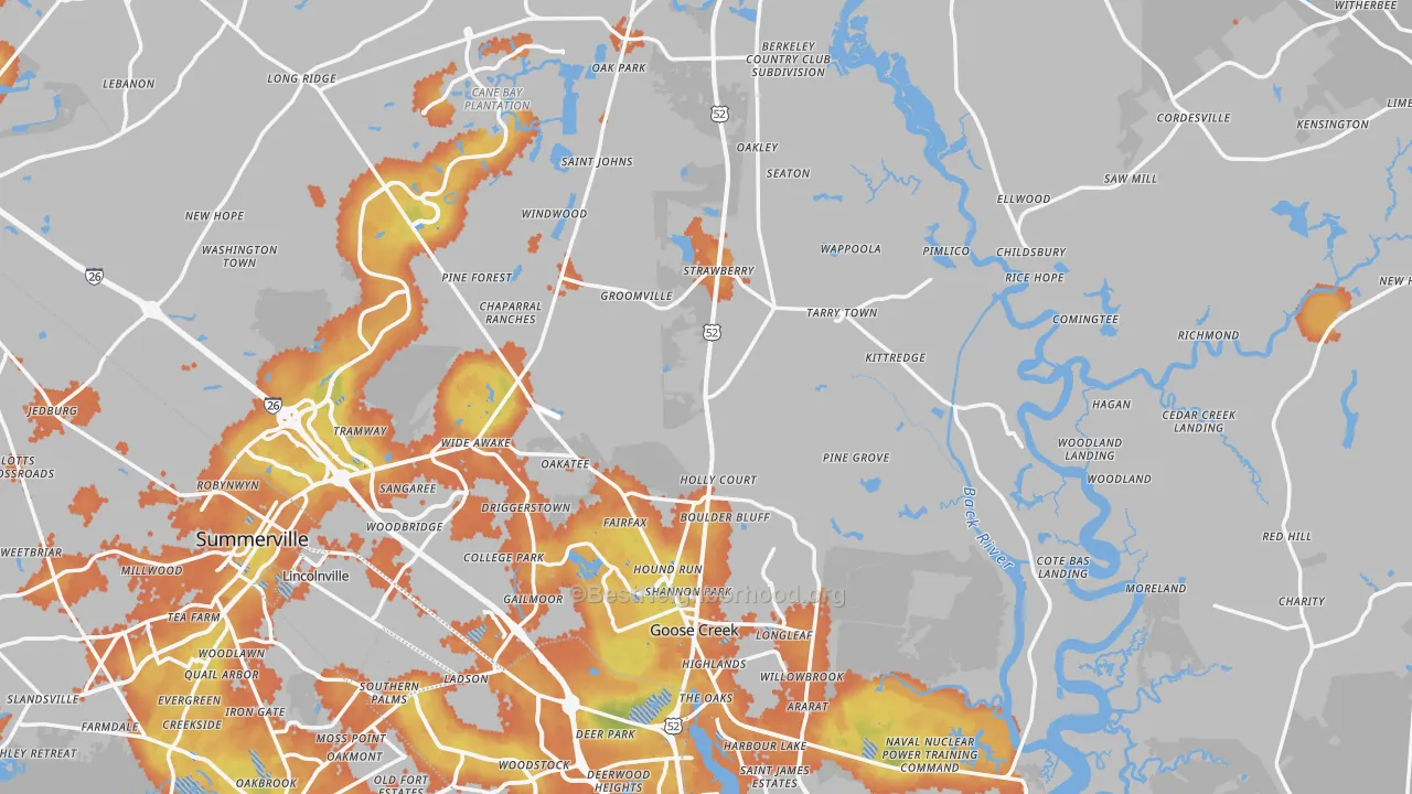 Bike Grade map of Berkeley County, SC