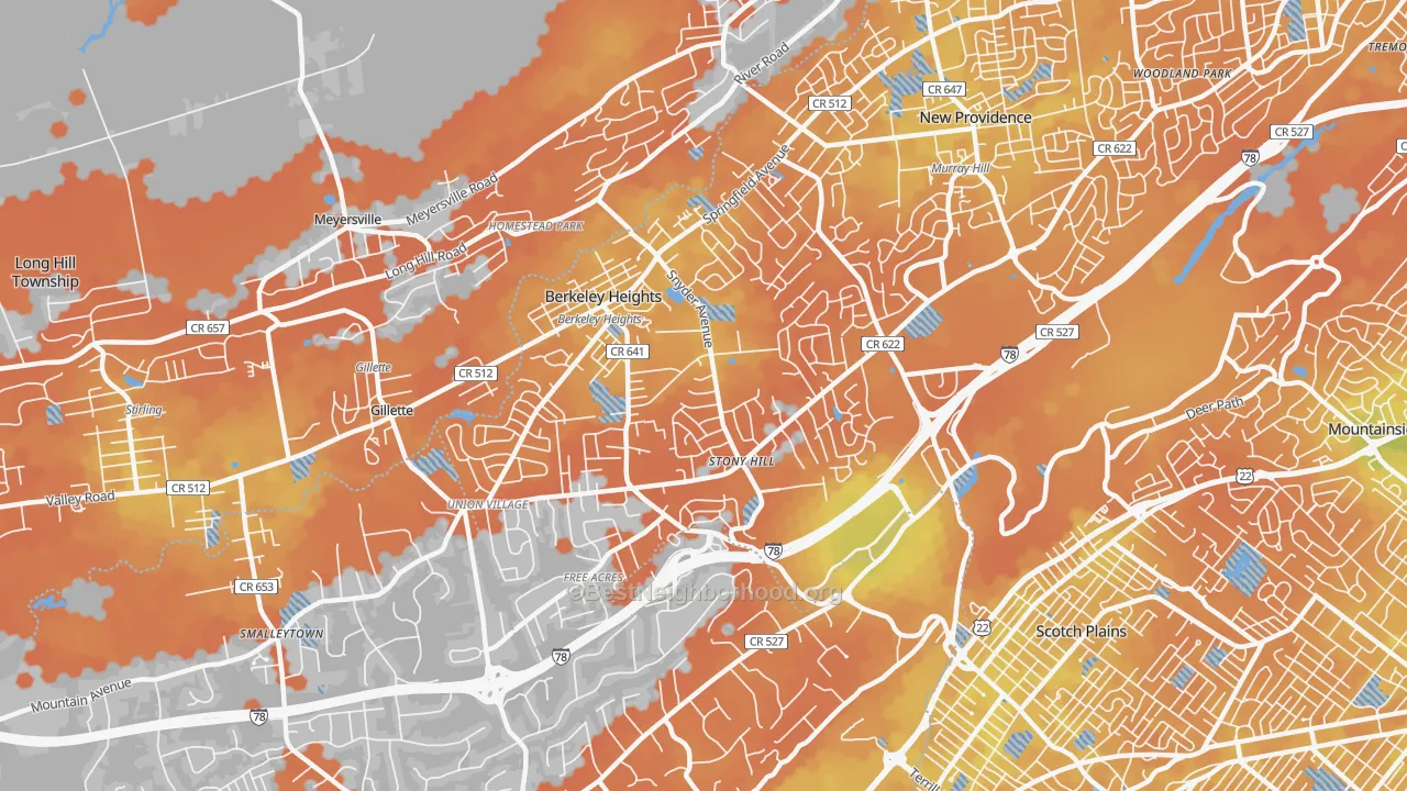 Bike Grade map of Berkeley Heights, NJ