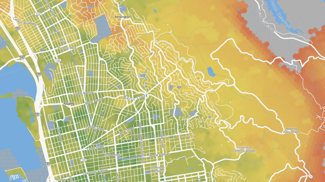 Bike Grade map of Berkeley Hills, Berkeley, CA
