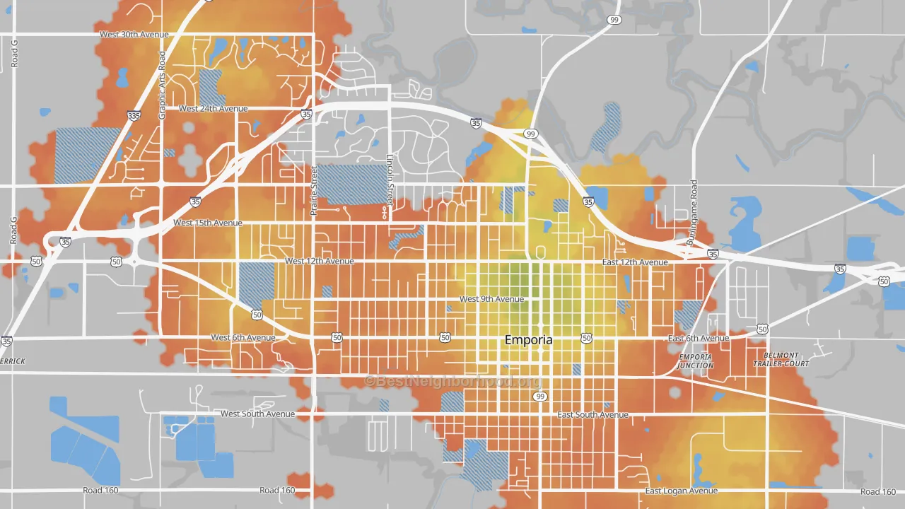 Bike Grade map of Berkeley Hills, Emporia, KS