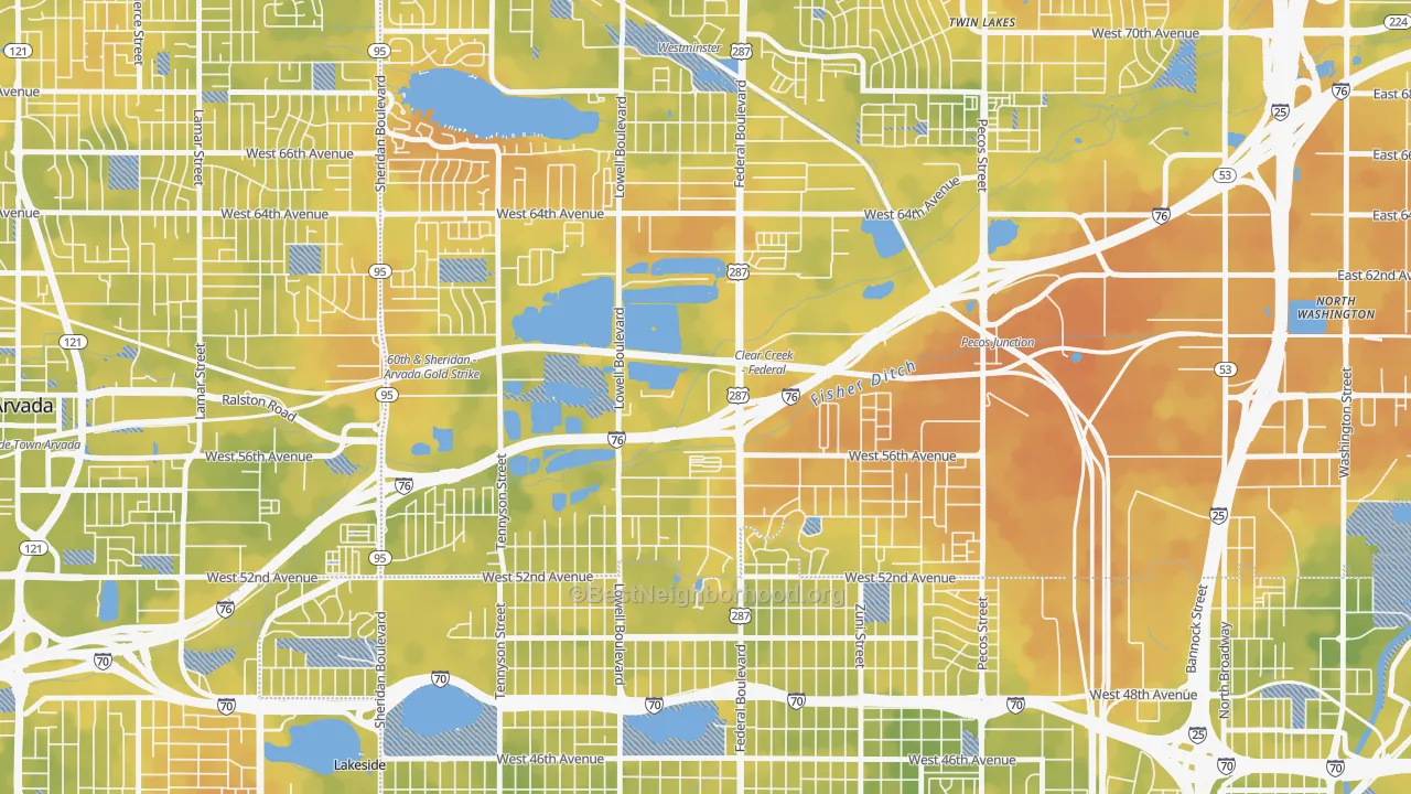 Bike Grade map of Berkley, CO