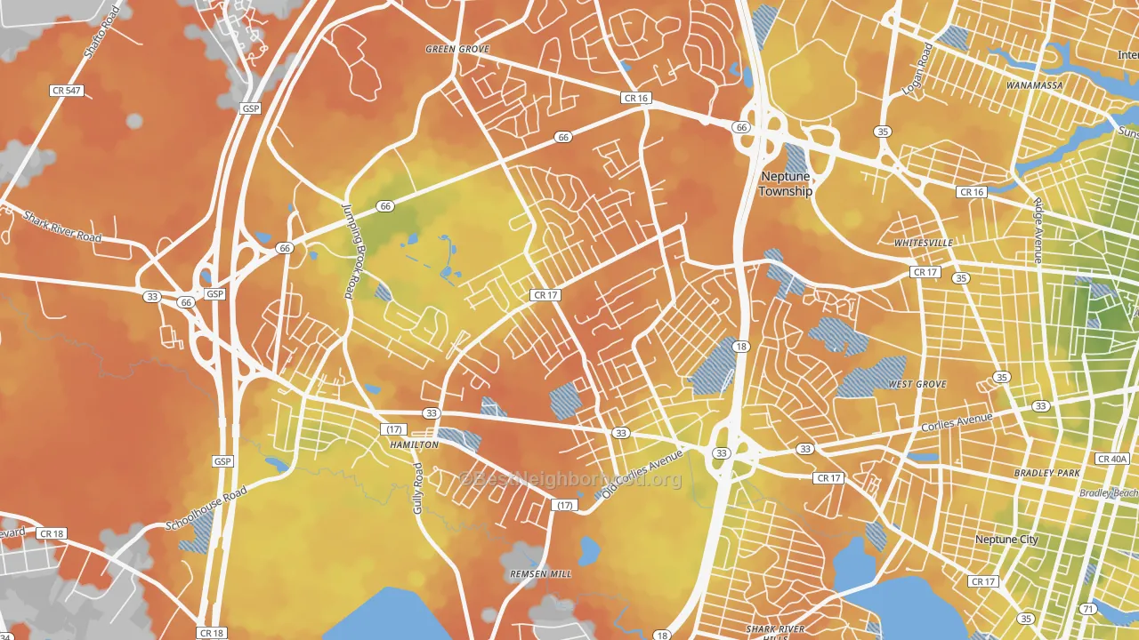 Bike Grade map of Berkley Estates, Neptune, NJ