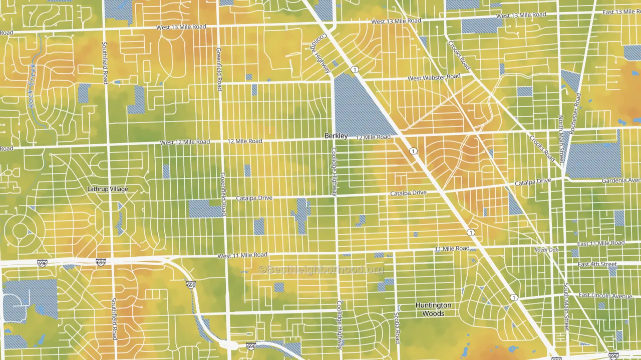 Bike Grade map of Berkley, MI