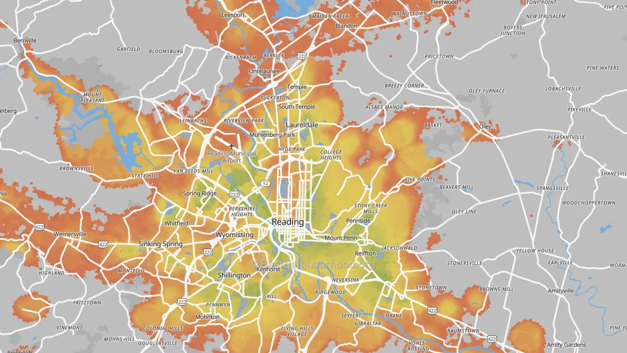 Bike Grade map of Berks County, PA