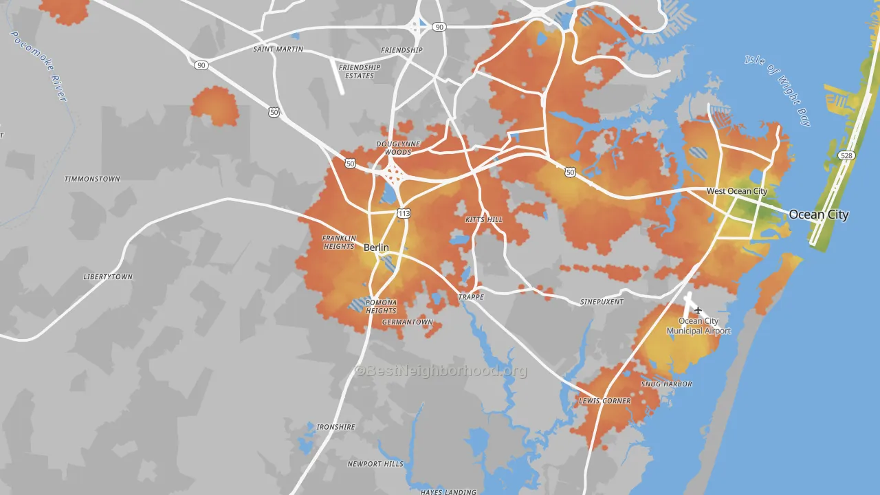 Bike Grade map of Berlin, MD