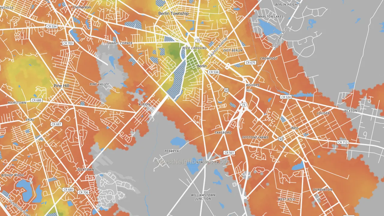 Bike Grade map of Berlin, NJ
