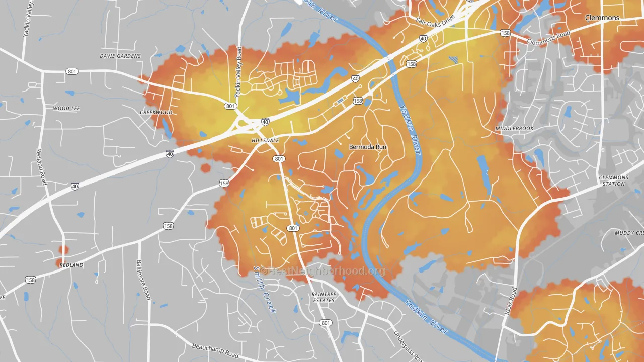 Bike Grade map of Bermuda Run, NC