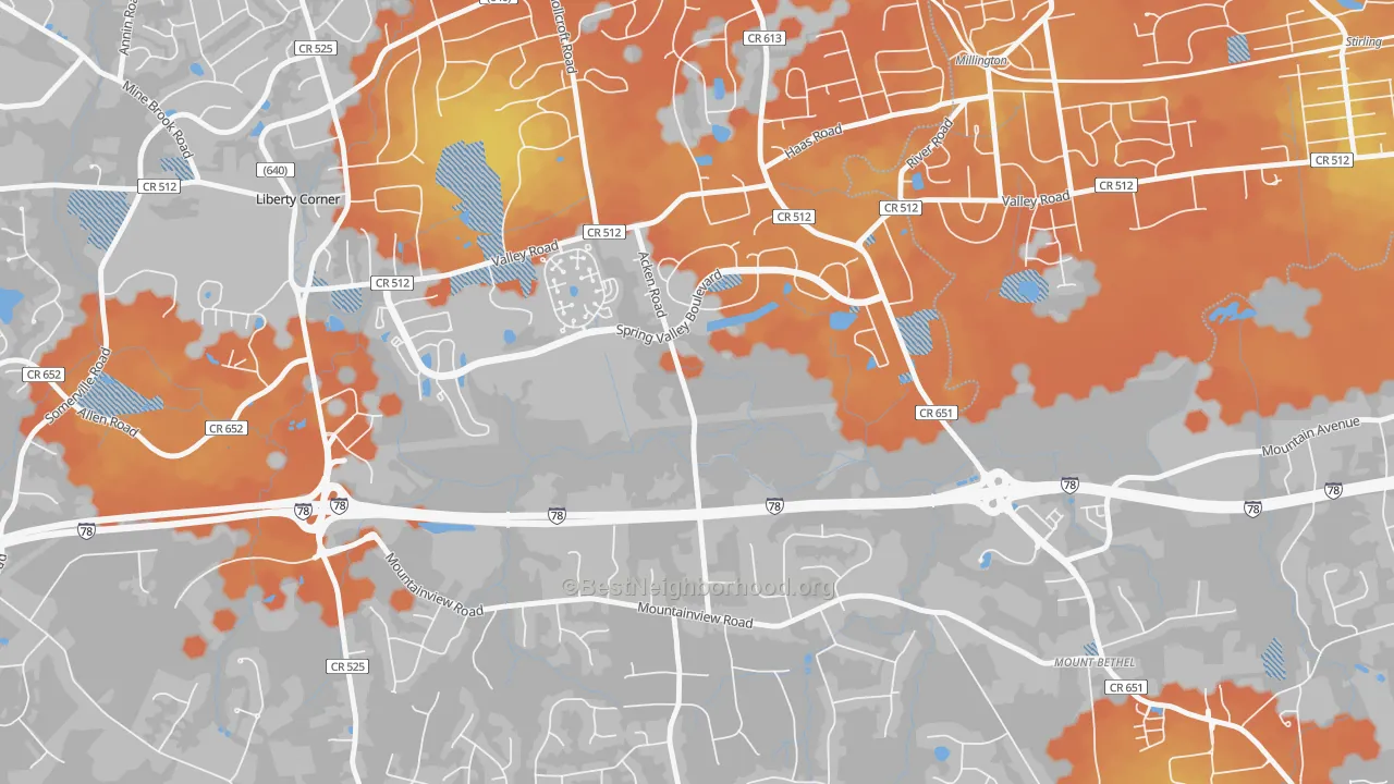 Bike Grade map of Bernards, NJ