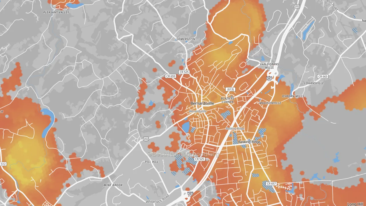 Bike Grade map of Bernardsville, NJ