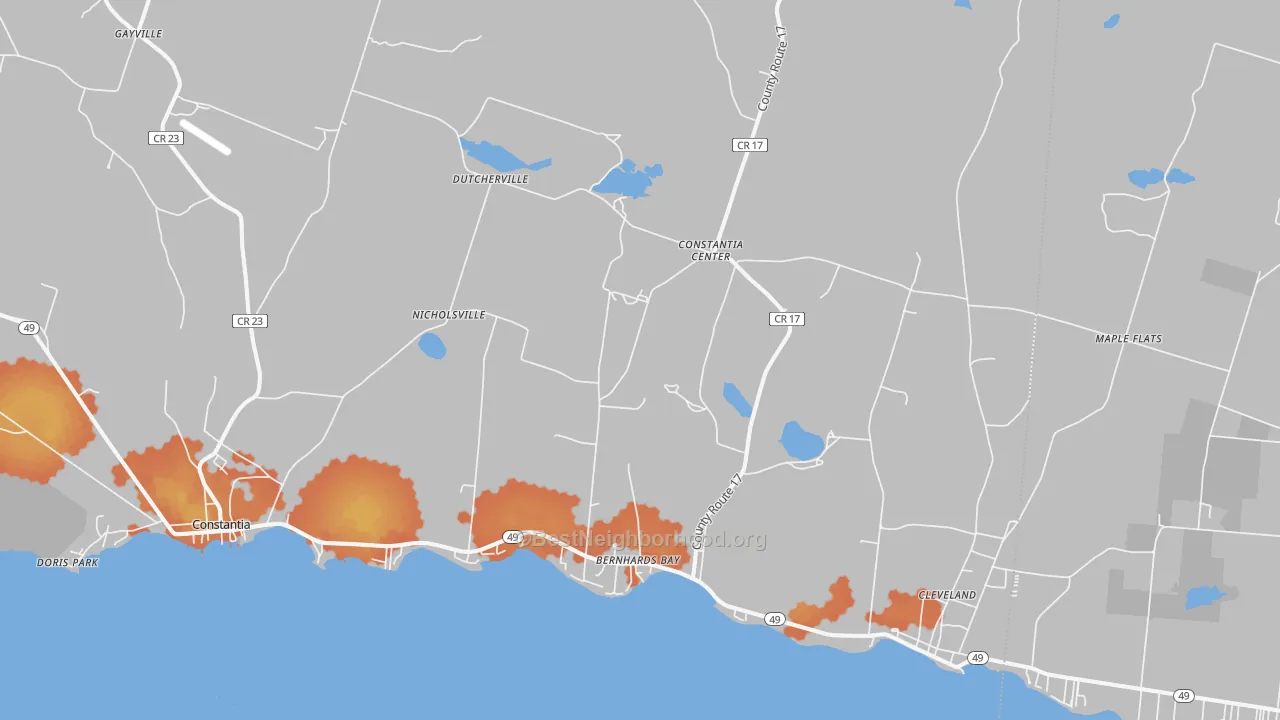 Bike Grade map of Bernhards Bay, NY