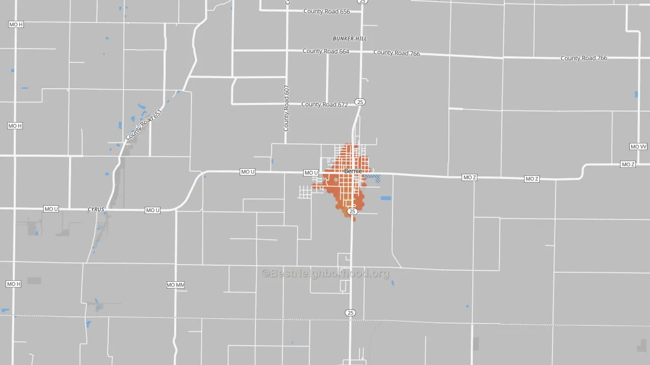 Bike Grade map of Bernie, MO