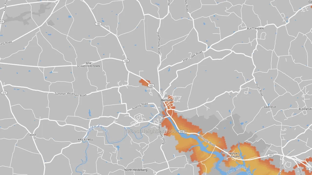 Bike Grade map of Bernville, PA